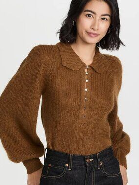 BA$SH mohair and wool mustard rich brown sweater size small